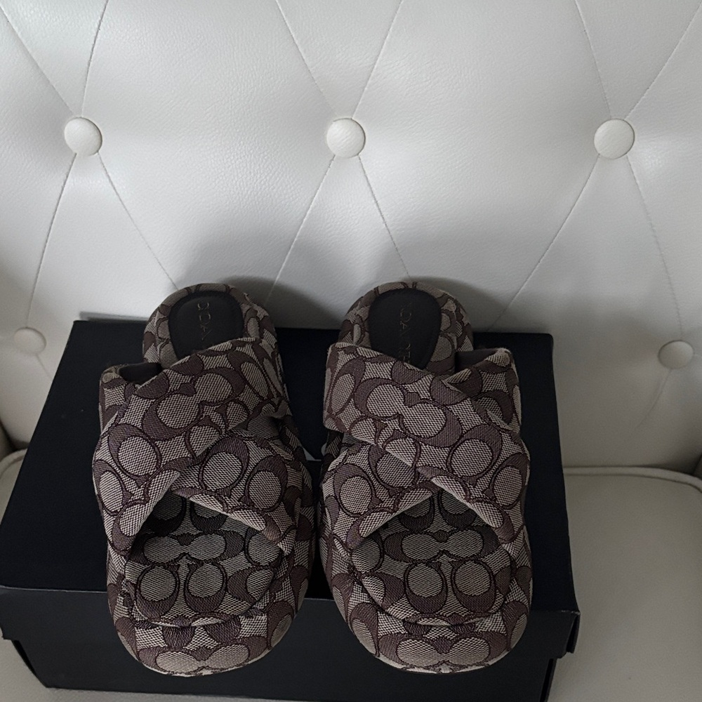 Coach Penelope BubblePlatform Signature Brown Slide Sandals - Picture 10 of 11